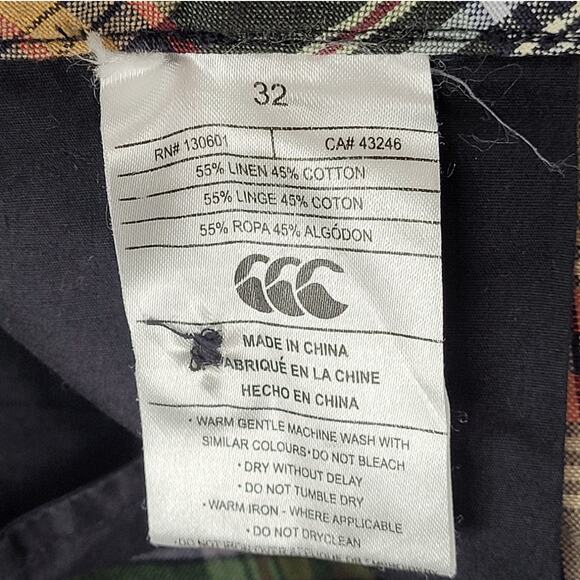 Canterbury of New Zealand Plaid Linen Mens Shorts Brown Green Drawstring Zip - Picture 11 of 14